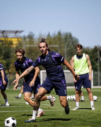 SOCCER - UEFA ECL, A.Wien vs Beita VIENNA,AUSTRIA,12.AUG.26 - SOCCER - UEFA Conference League, qualification, FK Austria Wien vs Beitar Jerusalem, preview, training A.Wien. Image shows Julian Hettwer, Johannes Handl and Philipp Maybach (A.Wien).  GEPAxpictures xArminxRauthner
