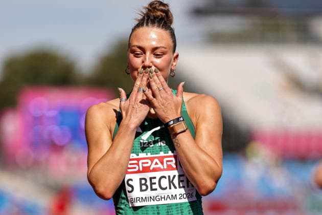 2026 European Athletics Championships, Alexander Stadium, Birmingham, England 12 8 2026 Women™s 400m Round One Ireland™s Sophie Becker celebrates after the race Sophie Becker celebrates after the race 12 8 2026  Copyright: xx 0S9A1322