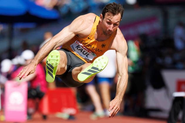 BIRMINGHAM, GREAT BRITAIN - AUGUST 12, 2026: Niklas KAUL (GER Germany) competing in the long jump of the decathlon during the European Athletics Championships at Alexander Stadium on August 12, 2026 in Birmingham, Great Britain. Great Britain Copyright: xAxelxKohringx