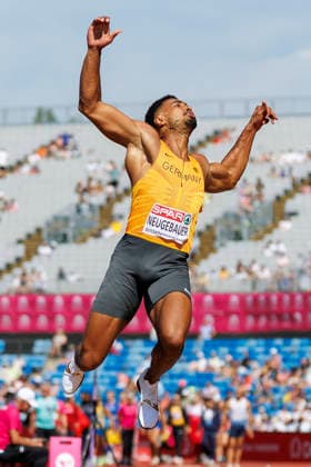 BIRMINGHAM, GREAT BRITAIN - AUGUST 12, 2026: Leo NEUGEBAUER (GER Germany) competing in the long jump of the decathlon during the European Athletics Championships at Alexander Stadium on August 12, 2026 in Birmingham, Great Britain. Great Britain Copyright: xAxelxKohringx