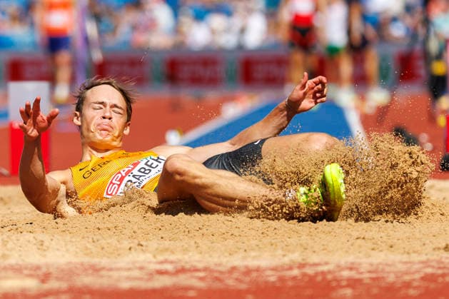 BIRMINGHAM, GREAT BRITAIN - AUGUST 12, 2026: Amadeus GRÄBER (GER Germany) competing in the long jump of the decathlon during the European Athletics Championships at Alexander Stadium on August 12, 2026 in Birmingham, Great Britain. Great Britain Copyright: xAxelxKohringx