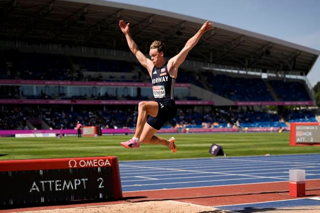 EM i friidrett utendors 2026 - Dag 3 Birmingham, England 20260812. Sander Aae Skotheim i ovelsen lengde menn tikamp under EM i friidrett 2026 pa Alexander Stadium i Birmingham onsdag. Foto: Beate Oma Dahle NTB Birmingham England EDITORIAL USE ONLY. RESTRICTED USE FOR BETTING COMPANIES Ref:_SPOF1DdhrRpC-U.jpg *** 2026 European Outdoor Athletics Championships, Day 3, Birmingham, England, August 12, 2026: Sander Aae Skotheim competing in the men’s long jump as part of the decathlon at the 2026 European Athletics Championships at Alexander Stadium in Birmingham on Wednesday. Photo: Beate Oma Dahle, NTB, Birmingham, England. EDITORIAL USE ONLY. RESTRICTED USE FOR BETTING COMPANIES.  Copyright: xBeatexOmaxDahlex xNTBx