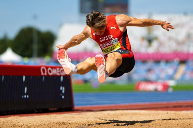 BIRMINGHAM, UNITED KINGDOM - AUGUST 12: Nino Portmann of Switzerland competes in the Men s Decathlon Long Jump during the European Athletics Championships at Alexander Stadium on August 12, 2026 in Birmingham, United Kingdom. England United Kingdom Copyright: xBEAUTIFULxSPORTS TobiasxLacknerx