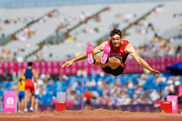 BIRMINGHAM, UNITED KINGDOM - AUGUST 12: Leon Krummenacher of Switzerland competes in the Men s Decathlon Long Jump during the European Athletics Championships at Alexander Stadium on August 12, 2026 in Birmingham, United Kingdom. England United Kingdom Copyright: xBEAUTIFULxSPORTS TobiasxLacknerx