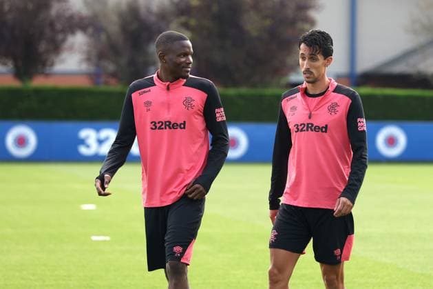 Olwethu Makhanya and Bojan Miovski training ahead of tomorrow s Europa League qualifying match against Jagiellonia Bialystok. Rangers Training - The Rangers Training Centre, Glasgow, Lanarkshire, Scotland, UK - 12 Aug 2026Glasgow The Rangers Training Centre Lanarkshire United Kingdom  Copyright: xO Rourke RangersxFC Shutterstockx 17066919bp