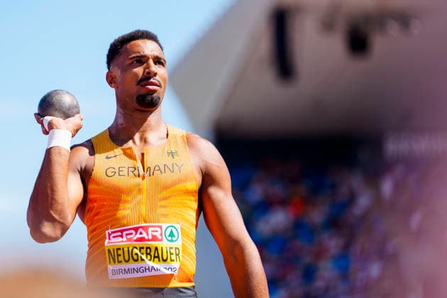 BIRMINGHAM, GREAT BRITAIN - AUGUST 12, 2026 : Leo NEUGEBAUER (GER Germany) competing in the shot put in the decathlon during the European Athletics Championships at Alexander Stadium on August 12, 2026 in Birmingham, Great Britain. Great Britain Copyright: xLeahxKohringx