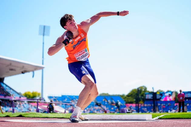 BIRMINGHAM, GREAT BRITAIN - AUGUST 12, 2026 : Luuk PELKMANS (NED Netherlands) competing in the shot put in the decathlon during the European Athletics Championships at Alexander Stadium on August 12, 2026 in Birmingham, Great Britain. Great Britain Copyright: xLeahxKohringx