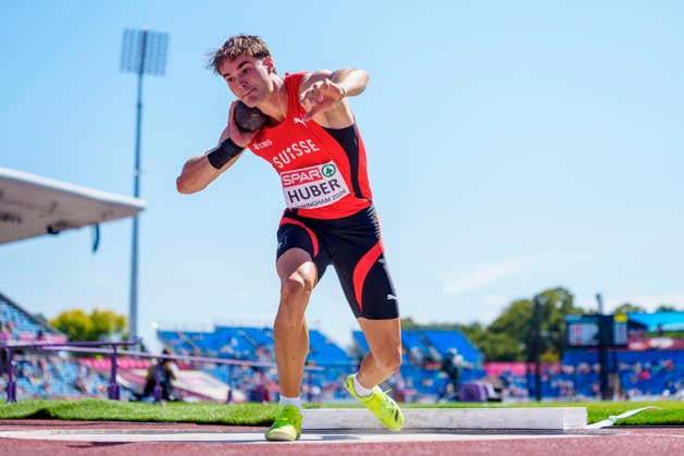 BIRMINGHAM, GREAT BRITAIN - AUGUST 12, 2026 : Andrin HUBER (SUI Switzerland) competing in the shot put in the decathlon during the European Athletics Championships at Alexander Stadium on August 12, 2026 in Birmingham, Great Britain. Great Britain Copyright: xLeahxKohringx