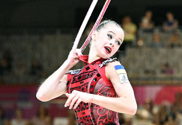 12.08.2026, xhbx, Rhythmische Sportgymnastik Weltmeisterschaft 2026, v.l. Taisilia Onofriichuk (Ukraine) Reifenübung (DFL DFB REGULATIONS PROHIBIT ANY USE OF PHOTOGRAPHS as IMAGE SEQUENCES and or QUASI-VIDEO) Frankfurt am Main *** August 12, 2026, xhbx, 2026 Rhythmic Gymnastics World Championships, from left: Taisilia Onofriichuk (Ukraine), hoop routine. DFL and DFB regulations prohibit any use of photographs as image sequences and or quasi-video. Frankfurt am Main