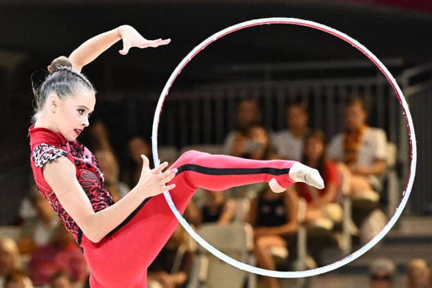 12.08.2026, xhbx, Rhythmische Sportgymnastik Weltmeisterschaft 2026, v.l. Taisilia Onofriichuk (Ukraine) Reifenübung (DFL DFB REGULATIONS PROHIBIT ANY USE OF PHOTOGRAPHS as IMAGE SEQUENCES and or QUASI-VIDEO) Frankfurt am Main *** August 12, 2026, xhbx, 2026 Rhythmic Gymnastics World Championships, from left: Taisilia Onofriichuk (Ukraine), hoop routine. DFL and DFB regulations prohibit any use of photographs as image sequences and or quasi-video. Frankfurt am Main