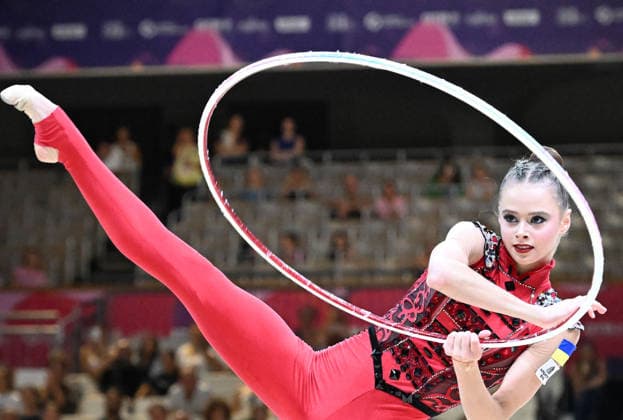 12.08.2026, xhbx, Rhythmische Sportgymnastik Weltmeisterschaft 2026, v.l. Taisilia Onofriichuk (Ukraine) Reifenübung (DFL DFB REGULATIONS PROHIBIT ANY USE OF PHOTOGRAPHS as IMAGE SEQUENCES and or QUASI-VIDEO) Frankfurt am Main *** August 12, 2026, xhbx, 2026 Rhythmic Gymnastics World Championships, from left: Taisilia Onofriichuk (Ukraine), hoop routine. DFL and DFB regulations prohibit any use of photographs as image sequences and or quasi-video. Frankfurt am Main