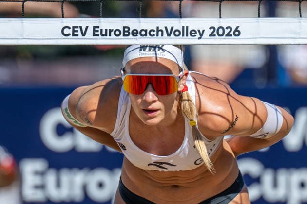 STARE JABLONKI, POLEN - AUGUST 12: Sandra Ittlinger (Player 1, GER) during the European Championships Beach volleyball, Beachvolleyball at Stare Jablonki on August 12, 2026 in Stare Jablonki, Polen. Polen Copyright: xPeterxWeberx