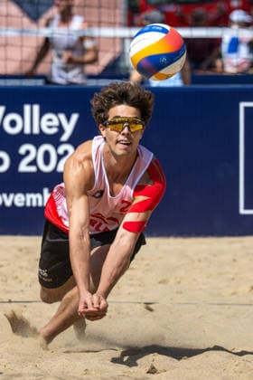 STARE JABLONKI, POLEN - AUGUST 12: Lui Wüst (Player 2, GER) during the European Championships Beach volleyball, Beachvolleyball at Stare Jablonki on August 12, 2026 in Stare Jablonki, Polen. Polen Copyright: xPeterxWeberx