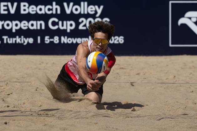 STARE JABLONKI, POLEN - AUGUST 12: Lui Wüst (Player 2, GER) during the European Championships Beach volleyball, Beachvolleyball at Stare Jablonki on August 12, 2026 in Stare Jablonki, Polen. Polen Copyright: xPeterxWeberx
