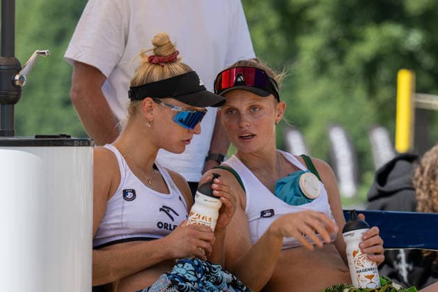 STARE JABLONKI, POLEN - AUGUST 12: Linda Bock (Player 1, GER), Lea Sophie Kunst (Player 2, GER) during the European Championships Beach volleyball, Beachvolleyball at Stare Jablonki on August 12, 2026 in Stare Jablonki, Polen. Polen Copyright: xPeterxWeberx