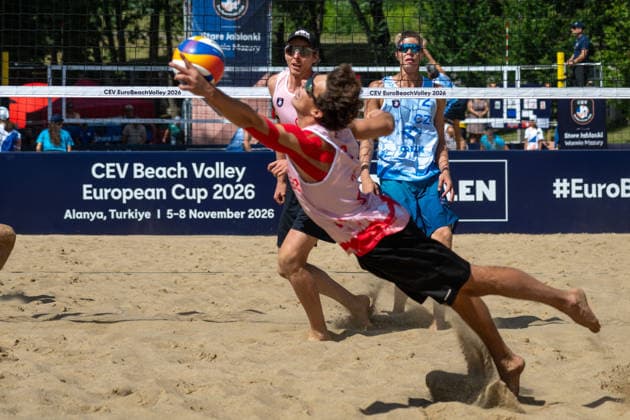 STARE JABLONKI, POLEN - AUGUST 12: Lui Wüst (Player 2, GER), Nils Ehlers (Player 1, GER) during the European Championships Beach volleyball, Beachvolleyball at Stare Jablonki on August 12, 2026 in Stare Jablonki, Polen. Polen Copyright: xPeterxWeberx