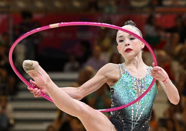 12.08.2026, xhbx, Rhythmische Sportgymnastik Weltmeisterschaft 2026, v.l. Stiliana Nikolova (Bulgarien) Reifen (DFL DFB REGULATIONS PROHIBIT ANY USE OF PHOTOGRAPHS as IMAGE SEQUENCES and or QUASI-VIDEO) Frankfurt am Main *** August 12, 2026, xhbx, 2026 Rhythmic Gymnastics World Championships, from left: Stiliana Nikolova (Bulgaria), hoop; DFL and DFB regulations prohibit any use of photographs as image sequences and or quasi-video; Frankfurt am Main