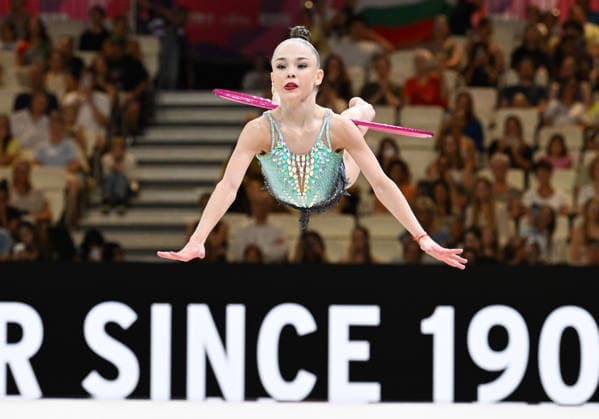 12.08.2026, xhbx, Rhythmische Sportgymnastik Weltmeisterschaft 2026, v.l. Stiliana Nikolova (Bulgarien) Reifen (DFL DFB REGULATIONS PROHIBIT ANY USE OF PHOTOGRAPHS as IMAGE SEQUENCES and or QUASI-VIDEO) Frankfurt am Main *** August 12, 2026, xhbx, 2026 Rhythmic Gymnastics World Championships, from left: Stiliana Nikolova (Bulgaria), hoop; DFL and DFB regulations prohibit any use of photographs as image sequences and or quasi-video; Frankfurt am Main