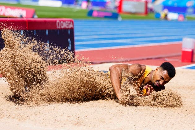 BIRMINGHAM, GREAT BRITAIN - AUGUST 12, 2026 : Leo NEUGEBAUER (GER Germany) competing in the long jump decathlon during the European Athletics Championships at Alexander Stadium on August 12, 2026 in Birmingham, Great Britain. Great Britain Copyright: xLeahxKohringx