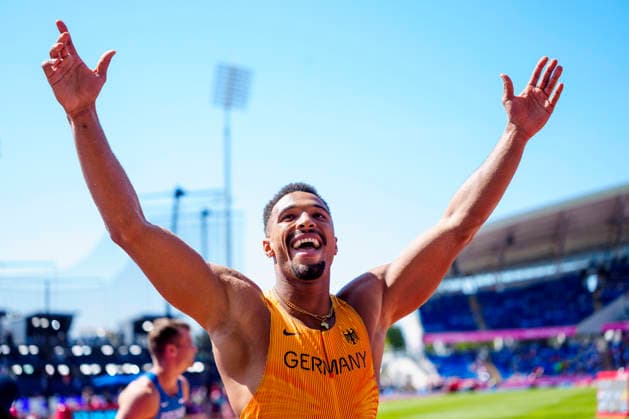 BIRMINGHAM, GREAT BRITAIN - AUGUST 12, 2026 : Leo NEUGEBAUER (GER Germany) competing in the long jump decathlon during the European Athletics Championships at Alexander Stadium on August 12, 2026 in Birmingham, Great Britain. Great Britain Copyright: xLeahxKohringx