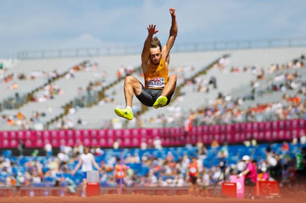 BIRMINGHAM, UNITED KINGDOM - AUGUST 12: Amadeus Gräber of Germany competes in the Men s Decathlon Long Jump during the European Athletics Championships at Alexander Stadium on August 12, 2026 in Birmingham, United Kingdom. England United Kingdom Copyright: xBEAUTIFULxSPORTS TobiasxLacknerx
