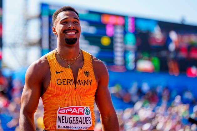 BIRMINGHAM, GREAT BRITAIN - AUGUST 12, 2026 : Leo NEUGEBAUER (GER Germany) competing in the long jump in the decathlon during the European Athletics Championships at Alexander Stadium on August 12, 2026 in Birmingham, Great Britain. Great Britain Copyright: xLeahxKohringx