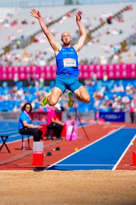 BIRMINGHAM, GREAT BRITAIN - AUGUST 12, 2026 : Karel TILGA (EST Estonia) competing in the long jump in the decathlon during the European Athletics Championships at Alexander Stadium on August 12, 2026 in Birmingham, Great Britain. Great Britain Copyright: xLeahxKohringx