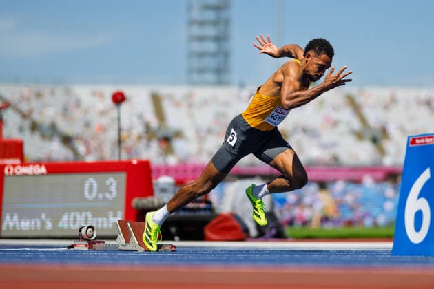 BIRMINGHAM, UNITED KINGDOM - AUGUST 12:Emil Agyekum of Germany competes in the Men s 400m Hurdles Semi Final during the European Athletics Championships at Alexander Stadium on August 12, 2026 in Birmingham, United Kingdom. England United Kingdom Copyright: xBEAUTIFULxSPORTS TobiasxLacknerx