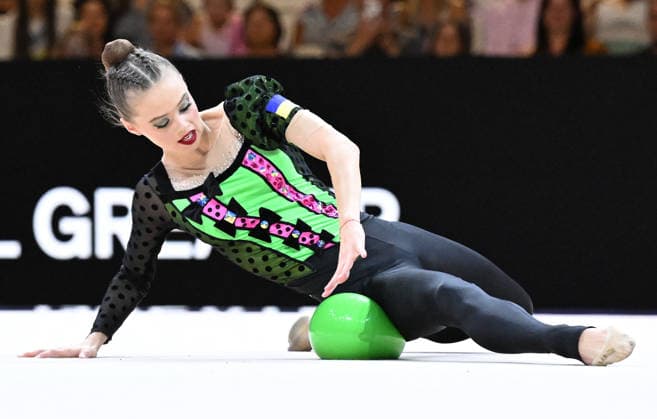 12.08.2026, xhbx, Rhythmische Sportgymnastik Weltmeisterschaft 2026, v.l. Taisilia Onofriichuk (Ukraine) mit Ball (DFL DFB REGULATIONS PROHIBIT ANY USE OF PHOTOGRAPHS as IMAGE SEQUENCES and or QUASI-VIDEO) Frankfurt am Main *** August 12, 2026, xhbx, 2026 Rhythmic Gymnastics World Championships, from left: Taisilia Onofriichuk of Ukraine with a ball. DFL and DFB regulations prohibit any use of photographs as image sequences and or quasi-video. Frankfurt am Main