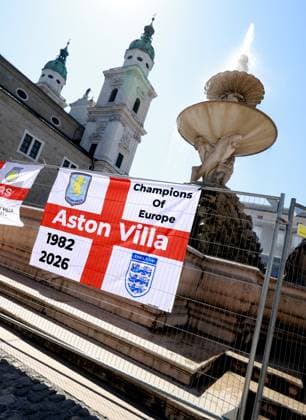 A general view of Aston Villa flags. Paris St Germain v Aston Villa, UEFA Super Cup Final, Football, Red Bull Arena, Salzburg, Austria - 12 Aug 2026Salzburg Red Bull Arena, Austria  Copyright: xJamesxMarsh Shutterstockx 17064758n