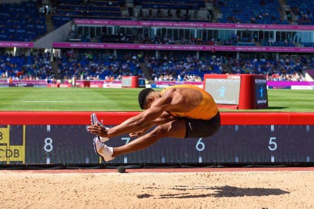 BIRMINGHAM, GREAT BRITAIN - August 12: Leo Neugebauer (Germany) during the decathlon long jump competition during the European Athletics Championships 2026 at Alexander Stadium in Birmingham, Great Britain (Photo by Sven Beyrich Sports Press Photo)  Copyright: xSvenxBeyrich SportsxPressxPhotox Sportspressphoto_SPR204534