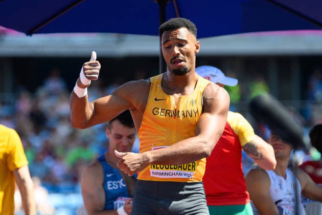 BIRMINGHAM, GREAT BRITAIN - August 12: Leo Neugebauer (Germany) in good mood after his second try during the decathlon shot put competition during the European Athletics Championships 2026 at Alexander Stadium in Birmingham, Great Britain (Photo by Sven Beyrich Sports Press Photo)  Copyright: xSvenxBeyrich SportsxPressxPhotox Sportspressphoto_SPR204544