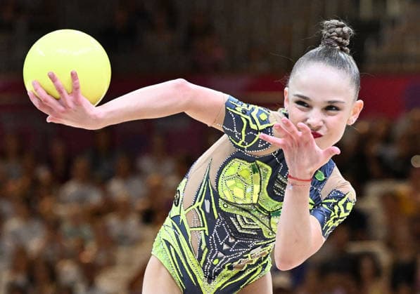 12.08.2026, xhbx, Rhythmische Sportgymnastik Weltmeisterschaft 2026, v.l. Stiliana Nikolova (Bulgarien) mit Ball (DFL DFB REGULATIONS PROHIBIT ANY USE OF PHOTOGRAPHS as IMAGE SEQUENCES and or QUASI-VIDEO) Frankfurt am Main *** August 12, 2026, xhbx, 2026 Rhythmic Gymnastics World Championships, from left: Stiliana Nikolova of Bulgaria with a ball. DFL and DFB regulations prohibit any use of photographs as image sequences and or quasi-video. Frankfurt am Main