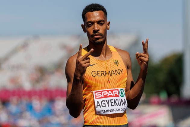 BIRMINGHAM, GREAT BRITAIN - AUGUST 12, 2026: Emil AGYEKUM (GER Germany) wins his semi-final race about 400m hurdles during the European Athletics Championships at Alexander Stadium on August 12, 2026 in Birmingham, Great Britain. Great Britain Copyright: xAxelxKohringx