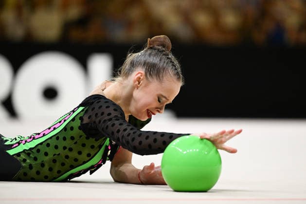 IPA87419436 - ONOFRIICHUK Taisiia (UKR) was on the verge of tears at the end of her routine during the 42nd Rhythmic gymnastics, Rhythmische Sportgymnastik, RSG World Championships in Frankfurt am Main, Germany, on August 12, 2026  Copyright: xFilippoxTomasi IPAxSportx xx 87419436