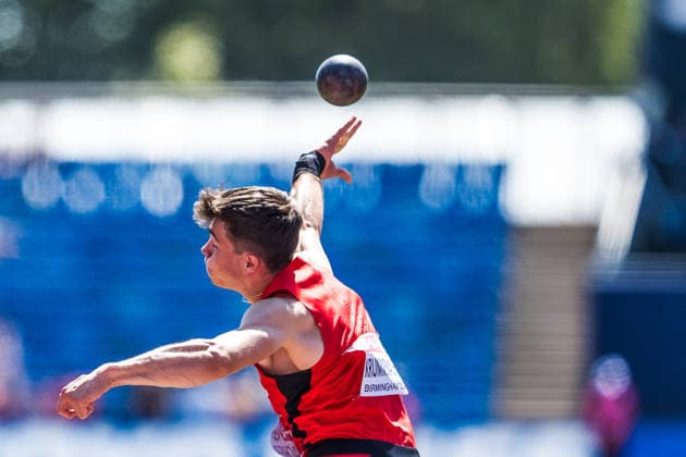 European Athletics Championships; Birmingham, 12.08.2026 BIRMINGHAM, UNITED KINGDOM - AUGUST 12: Leon Krummenacher (Switzerland) competes in the shot put of the mens decathlon on August 12, 2026 in Birmingham, United Kingdom. *** European Athletics Championships, Birmingham, August 12, 2026 BIRMINGHAM, UNITED KINGDOM AUGUST 12 Leon Krummenacher of Switzerland competes in the shot put event of the men s decathlon on August 12, 2026, in Birmingham, United Kingdom Copyright: xBEAUTIFULxSPORTS UlfxSchillerx