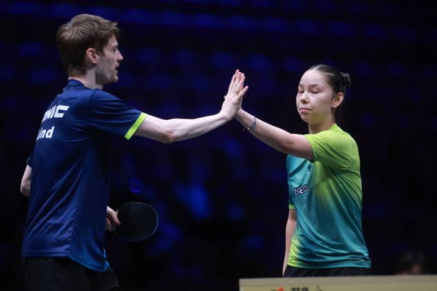 2026 WTT Europe Smash - Sweden - Main Draw - 12 August 2026 - Day 3 Anders Lind of Denmark and Anna Hursey of Wales compete against Shin Yubin and Lim Jionghoon of South Korea during the Mixed Doubles Round of 16 at the 2026 Europe Smash at the Malmo Arena in Malmo, Sweden, on August 11, 2026. Malmo Sweden  Copyright: xRemyxGrosx originalFilename:gros-europesm260812_npAYJ.jpg