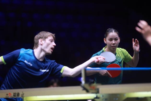 2026 WTT Europe Smash - Sweden - Main Draw - 12 August 2026 - Day 3 Anders Lind of Denmark and Anna Hursey of Wales compete against Shin Yubin and Lim Jionghoon of South Korea during the Mixed Doubles Round of 16 at the 2026 Europe Smash at the Malmo Arena in Malmo, Sweden, on August 11, 2026. Malmo Sweden  Copyright: xRemyxGrosx originalFilename:gros-europesm260812_npQFU.jpg