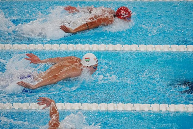 Hubert Kos from Hungary 100 fly at the Swimming European Aquatics Championships Paris 2026, Paris, August 12, 2026 .  Copyright: xGianxMattiaxD Alberto LaPressex