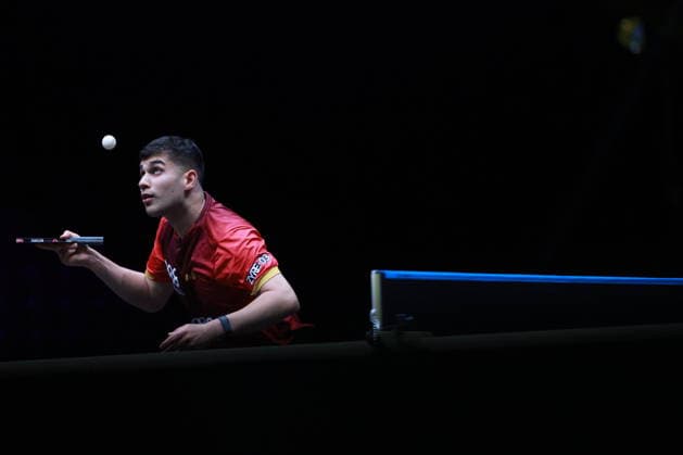 2026 WTT Europe Smash - Sweden - Main Draw - 12 August 2026 - Day 3 Kanak Jha of the United States competes against Fang Bo of Kazakhstan during the Men s Singles Round of 64 at the 2026 Europe Smash at the Malmo Arena in Malmo, Sweden, on August 11, 2026. Malmo Sweden  Copyright: xRemyxGrosx originalFilename:gros-europesm260812_npibj.jpg