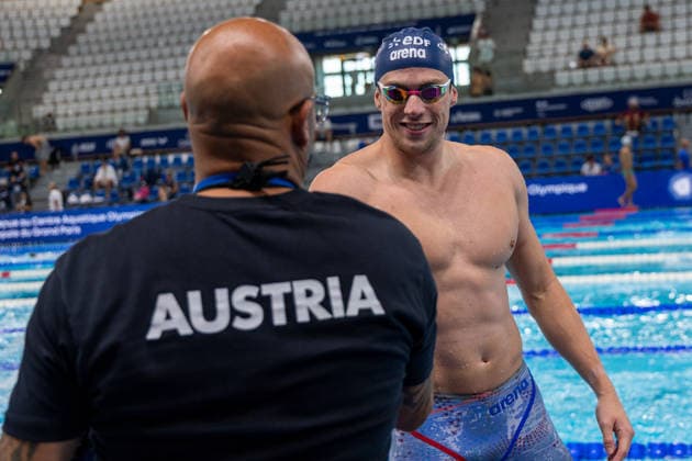 SWIMMING - EAC 2026 PARIS,FRANCE,12.AUG.26 - SWIMMING - European Aquatics Championships Paris 2026, warm up. Image shows Jan Niedermayer (AUT).  GEPAxpictures xPhilippxBrem