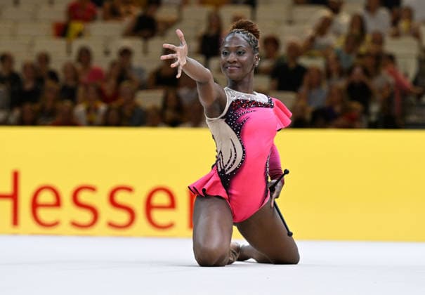 12.08.2026, xhbx, Rhythmische Sportgymnastik Weltmeisterschaft 2026, v.l. Emilia Ekandjo (Namibia) mit Keulen (DFL DFB REGULATIONS PROHIBIT ANY USE OF PHOTOGRAPHS as IMAGE SEQUENCES and or QUASI-VIDEO) Frankfurt am Main *** August 12, 2026, xhbx, 2026 Rhythmic Gymnastics World Championships, from left: Emilia Ekandjo of Namibia with clubs. DFL DFB REGULATIONS PROHIBIT ANY USE OF PHOTOGRAPHS as IMAGE SEQUENCES and or QUASI-VIDEO. Frankfurt am Main