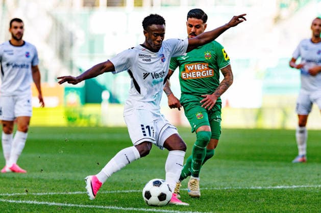 VIENNA, AUSTRIA - 12 AUGUST 2026: Image shows Sohna Modou (Paide, 11) and Tilio Marco (Rapid, 7) during UEFA Conference League 2026 27 Third Qualifying Round, Second Leg: SK Rapid Wien vs Paide Linnameeskond at Weststadion on 12 08 2026 in Vienna, Austria. Austria Copyright: xFröhlichxPascalx