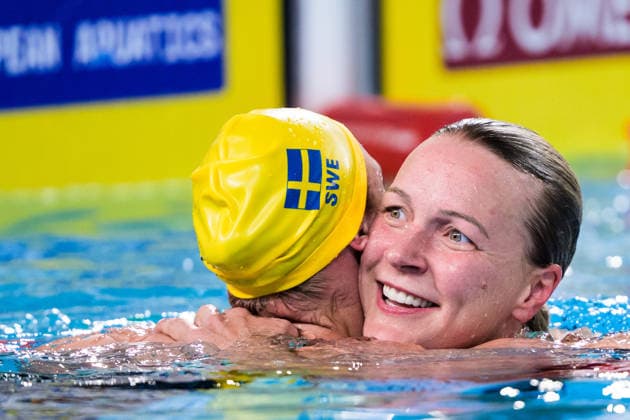 260812 Sara Junevik and Sarah Sjöström of Sweden hug each other after competing in women™s 50 meters butterfly swimming finalduring day 13 of the 2026 European Aquatics Championships on August 12, 2026 in Saint-Denis. Photo: Joel Marklund BILDBYRAN kod JM JM0840 bbeng simning swimming svomming 2026 european aquatics championships em dam Sverige Sweden jubel *** August 12, 2026: Sara Junevik and Sarah Sjöström of Sweden hug each other after competing in the women’s 50-meter butterfly swimming final during Day 13 of the 2026 European Aquatics Championships on August 12, 2026 in Saint Denis. Photo by Joel Marklund, BILDBYRAN, code JM JM0840 bbeng swimming 2026 European Aquatics Championships EM women Sweden celebration  Copyright: JOELxMARKLUND BB260812JM097