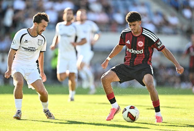 12.08.2026, xfux, Fussball Testspiel, FSV Frankfurt - Eintracht Frankfurt, v.l. Christoph Ehlich (FSV Frankfurt), Ayoube Amaimouni-Echghouyab Amaimouni Echghouyab (Eintracht Frankfurt) (DFL DFB REGULATIONS PROHIBIT ANY USE OF PHOTOGRAPHS as IMAGE SEQUENCES and or QUASI-VIDEO) Frankfurt am Main *** August 12, 2026, xfux, soccer friendly, FSV Frankfurt vs. Eintracht Frankfurt, from left: Christoph Ehlich (FSV Frankfurt), Ayoube Amaimouni Echghouyab Amaimouni Echghouyab Eintracht Frankfurt DFL DFB REGULATIONS PROHIBIT ANY USE OF PHOTOGRAPHS AS IMAGE SEQUENCES AND OR QUASI-VIDEO Frankfurt am Main