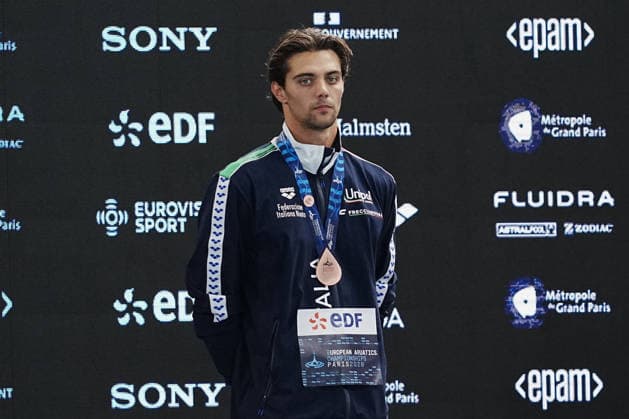Thomas Ceccon bronze medal 200-meter backstroke at the Swimming European Aquatics Championships Paris 2026, Paris, August 12, 2026  Copyright: xGianxMattiaxD Alberto LaPressex