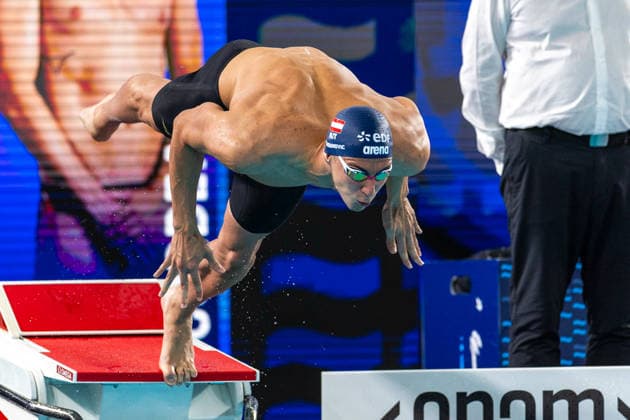 SWIMMING - EAC 2026 PARIS,FRANCE,12.AUG.26 - SWIMMING - European Aquatics Championships Paris 2026, 200m breaststroke, men. Image shows Luka Mladenovic (AUT).  GEPAxpictures xPhilippxBrem
