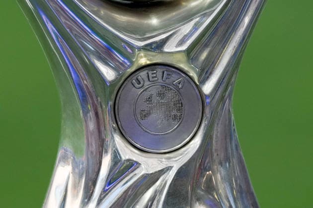 12.08.2026, xydrx, Fußball, UEFA Super Cup, Finale, Paris Saint-Germain - Aston Villa, Saison 2026 2027, Red Bull Arena: Das Logo, Wappen der UEFA auf der Trophäe des UEFA Super Cups Regulations prohibit any use of photographs as image sequences and or quasi-video. *** August 12, 2026, xydrx, Soccer, UEFA Super Cup, Final, Paris Saint-Germain vs. Aston Villa, 2026–2027 season, Red Bull Arena; the UEFA logo on the UEFA Super Cup trophy; regulations prohibit any use of photographs as image sequences and or quasi-video Copyright: HMBxMedia YannisxDreimann