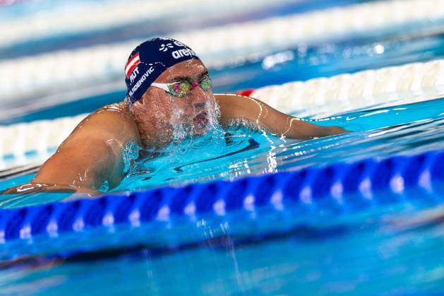 SWIMMING - EAC 2026 PARIS,FRANCE,12.AUG.26 - SWIMMING - European Aquatics Championships Paris 2026, 200m breaststroke, men. Image shows Luka Mladenovic (AUT).  GEPAxpictures xPhilippxBrem