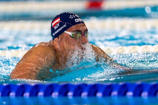 SWIMMING - EAC 2026 PARIS,FRANCE,12.AUG.26 - SWIMMING - European Aquatics Championships Paris 2026, 200m breaststroke, men. Image shows Luka Mladenovic (AUT).  GEPAxpictures xPhilippxBrem
